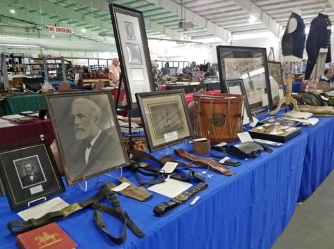 Civil War relics on a long table